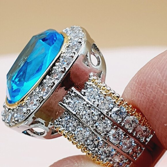 💎Noble Vintage Radiant Cut Blue Gemstone  Layer Rings for Women, INDN8450 - Picture 11 of 15
